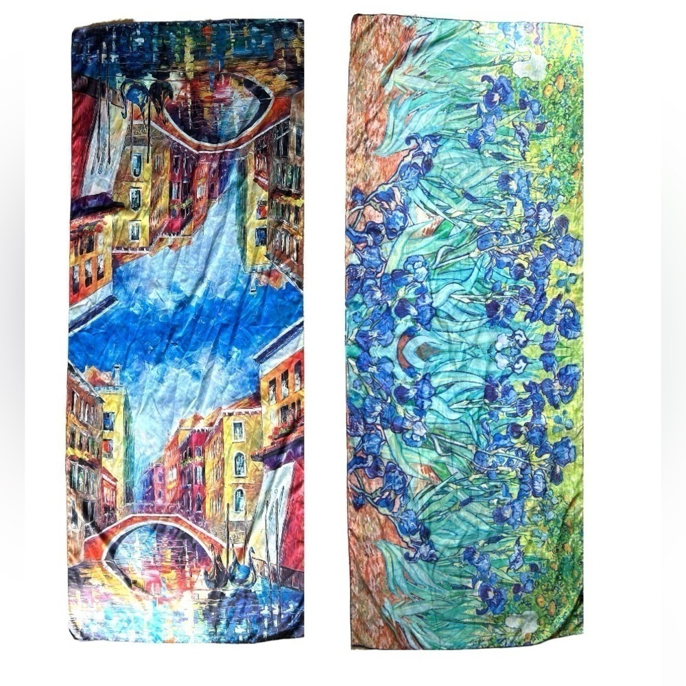 Silk made in Italy scarf double sided Venice flowers hand painted